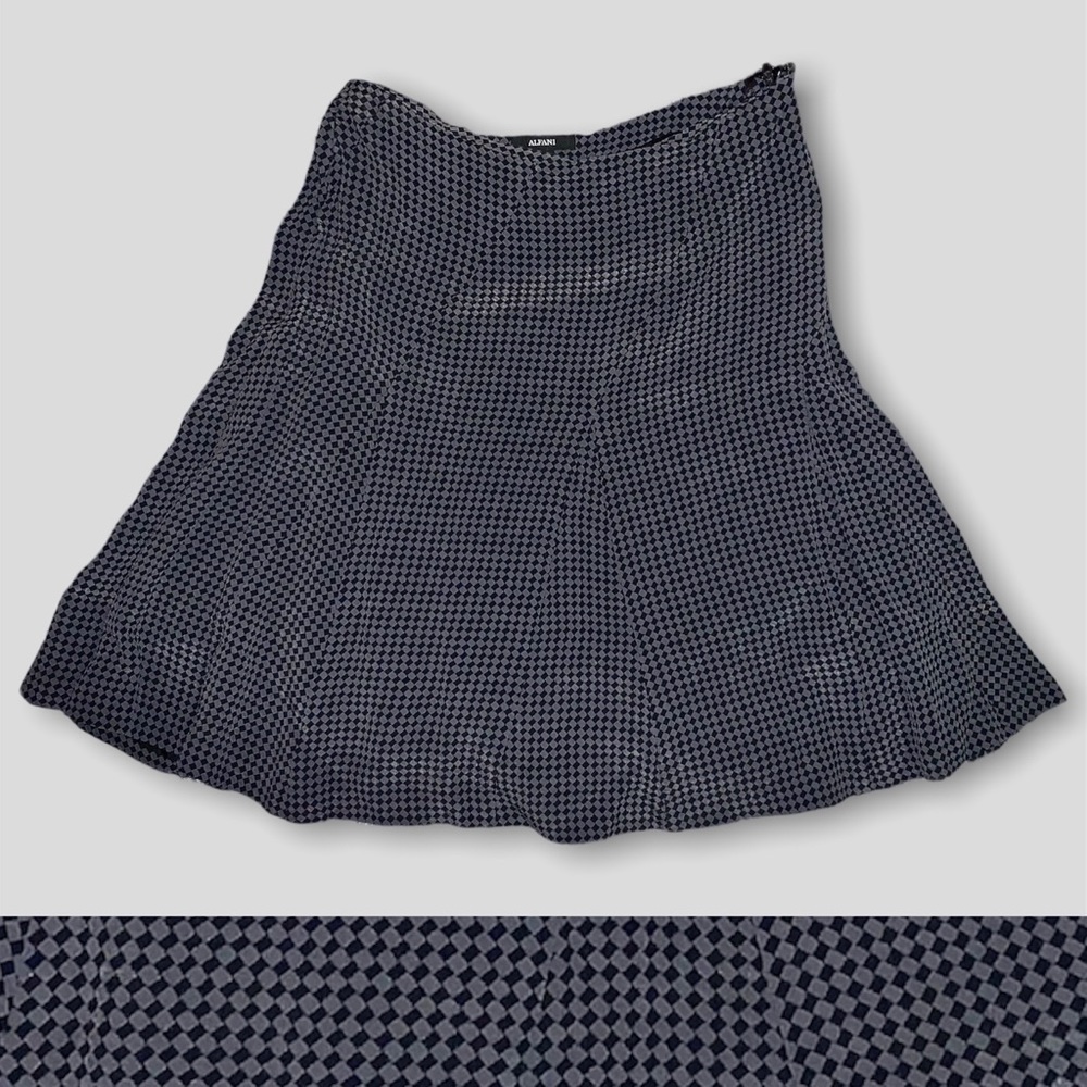 ALFANI Black and Gray Diamond Asymmetrical Panel Twill Skirt